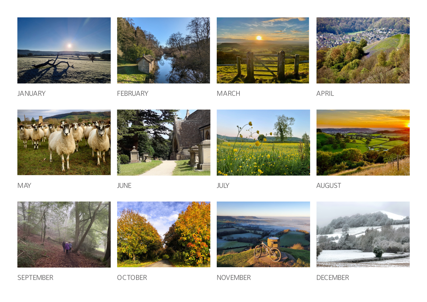 2025 Calendar index page showing each month